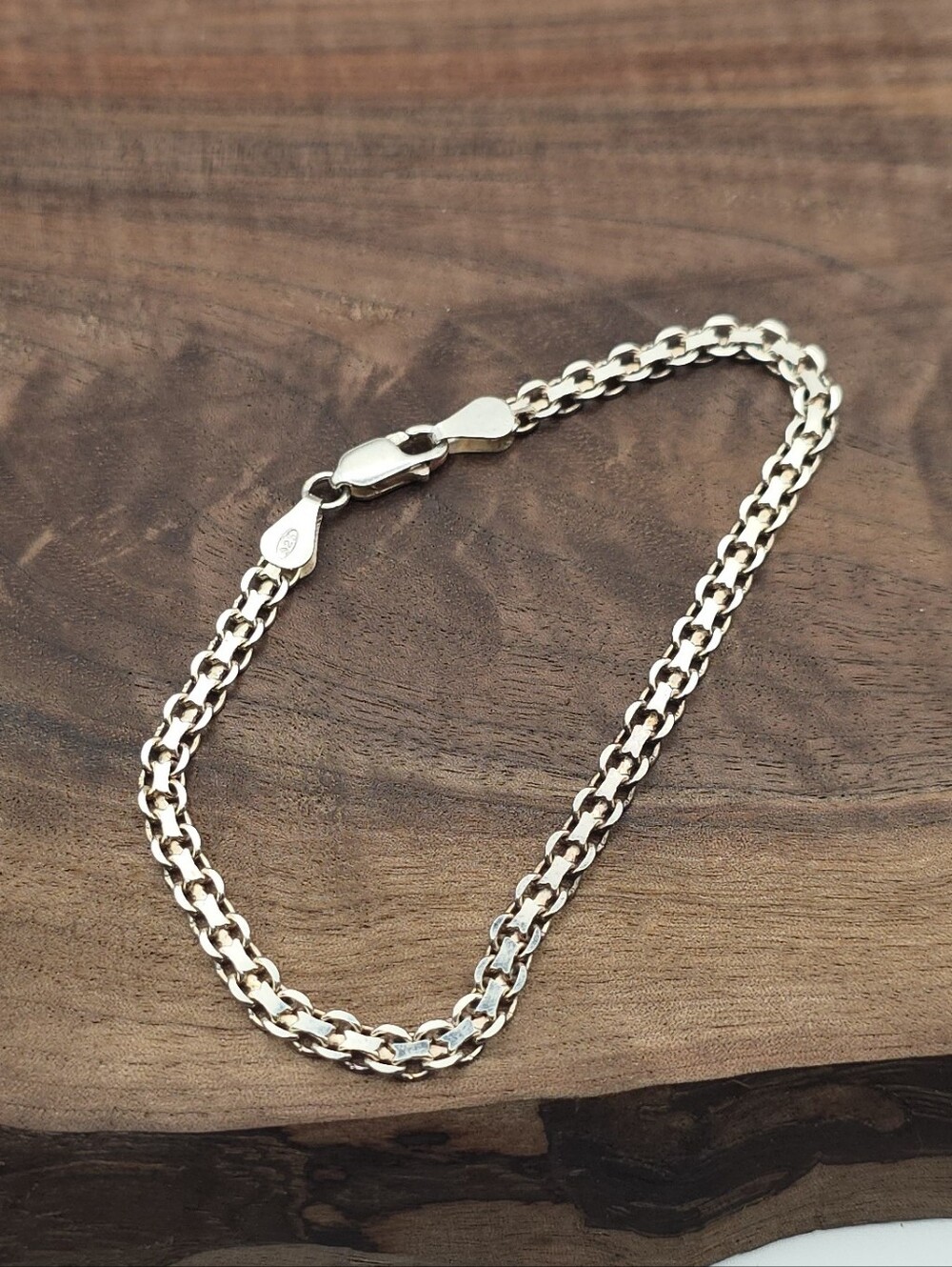 Vintage FAS 925 Sterling Silver Bismark Chain Link Bracelet 8"